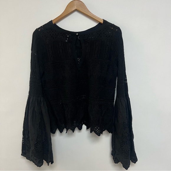 Free People Once Upon A Time Statement Top Black Lace Blouse Shirt Small $148 - Picture 10 of 12